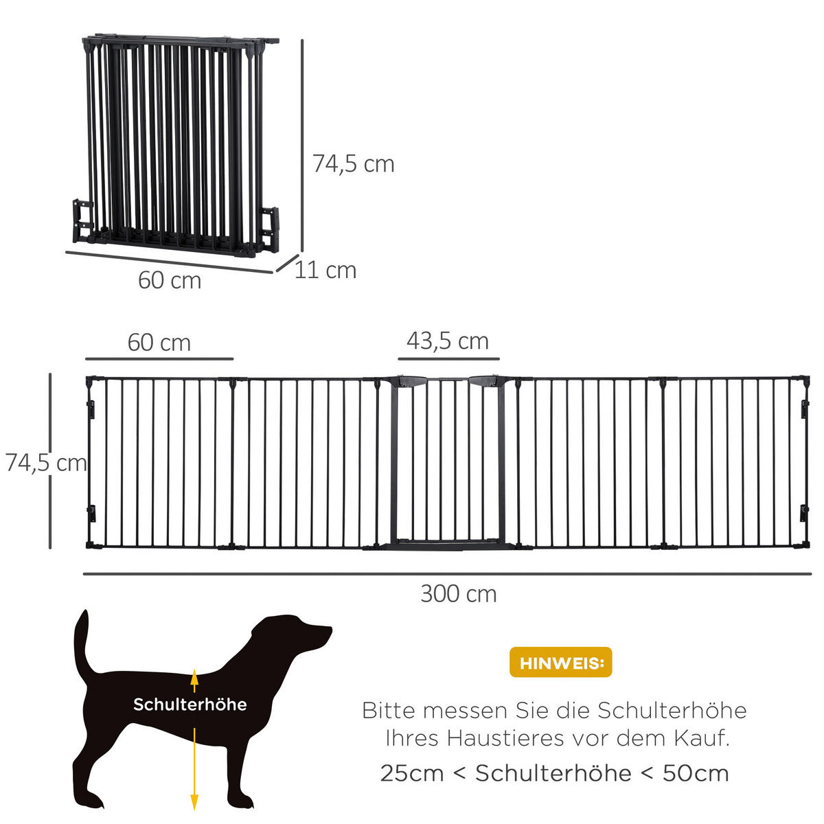 PawHut Absperrgitter schwarz Kunststoff B/H/L: ca. 3x74,5x300 cm Absperrgitter - schwarz (300,00/3,00/74,50cm) - PawHut