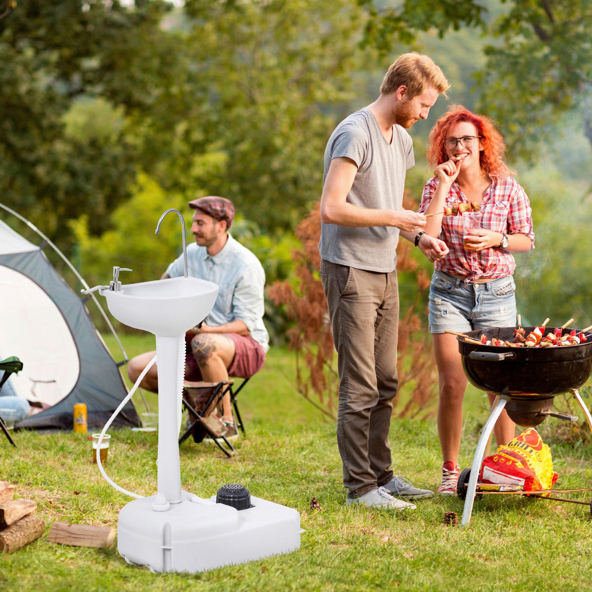 Outsunny Campingartikel B/H/L: ca. 33,5x51x103 cm Camping_Waschbecken - hellgrau (103,00/33,50/51,00cm) - Outsunny