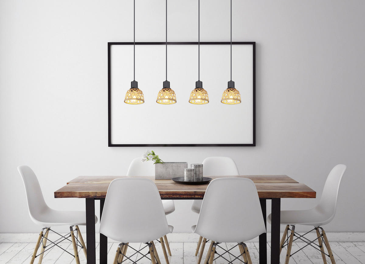 GLOBO Pendelleuchte WENNA 54053-4H mattschwarz Metall Bambus B/H/T: ca. 72x120x13 cm WENNA - mattschwarz (72,00/120,00/13,00cm) - GLOBO