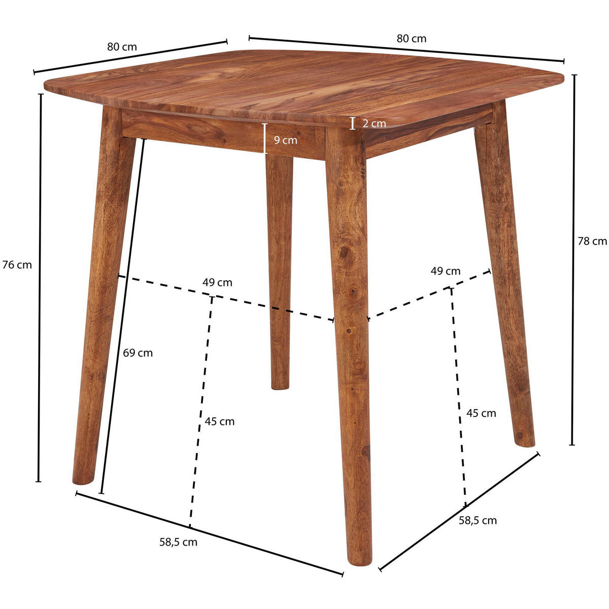 Esstisch natur B/H/T: ca. 80x78x80 cm Esszimmertisch - natur (80,00/78,00/80,00cm) - Wohnling