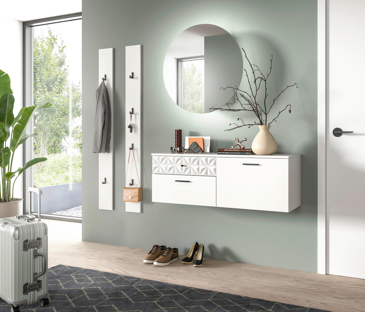 Garderobe Prisma weiß weiß Hochglanz B/H/T: ca. 172x192x34 cm Prisma - weiß (172,00/192,00/34,00cm) - xonox.home