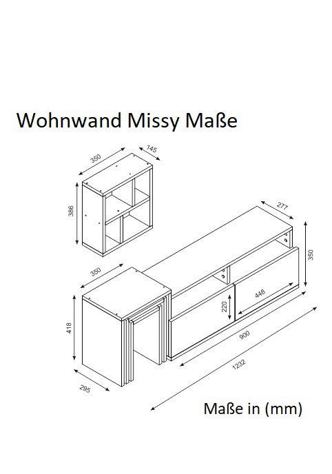 Wohnwand Missy weiß walnuss Nachbildung B/H/T: ca. 123,2x41,8x29,5 cm Missy - weiß/walnuss (123,20/41,80/29,50cm) - moebel17
