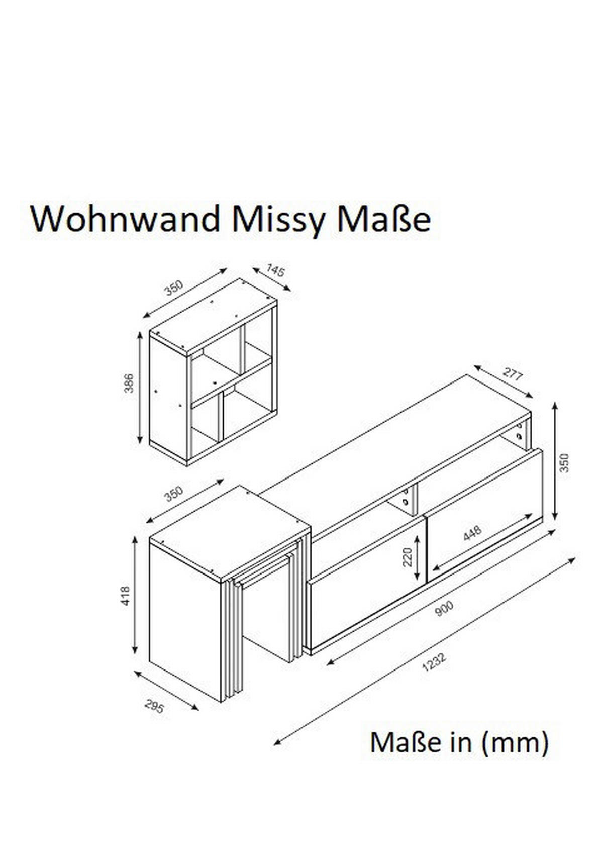 Wohnwand Missy weiß walnuss Nachbildung B/H/T: ca. 123,2x41,8x29,5 cm Missy - weiß/walnuss (123,20/41,80/29,50cm) - moebel17