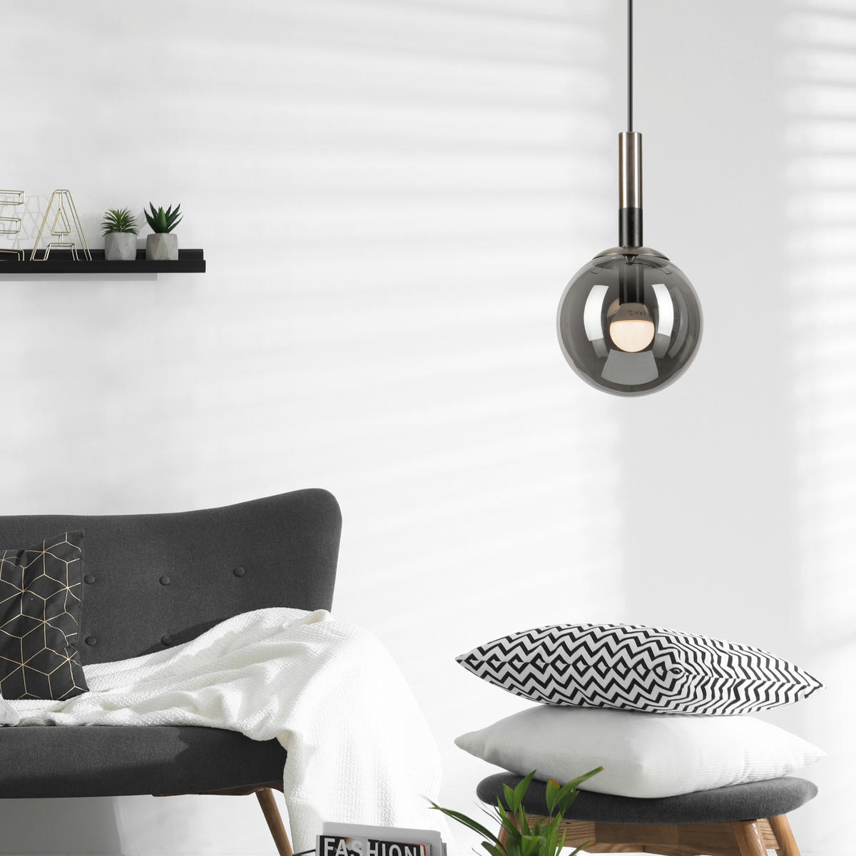 Lamkur Hängeleuchte Chrom Glas Stahl B/H/L: ca. 15x120x15 cm 1.0 Brennstellen ROLLO - Chrom (15,00/15,00/120,00cm) - Lamkur