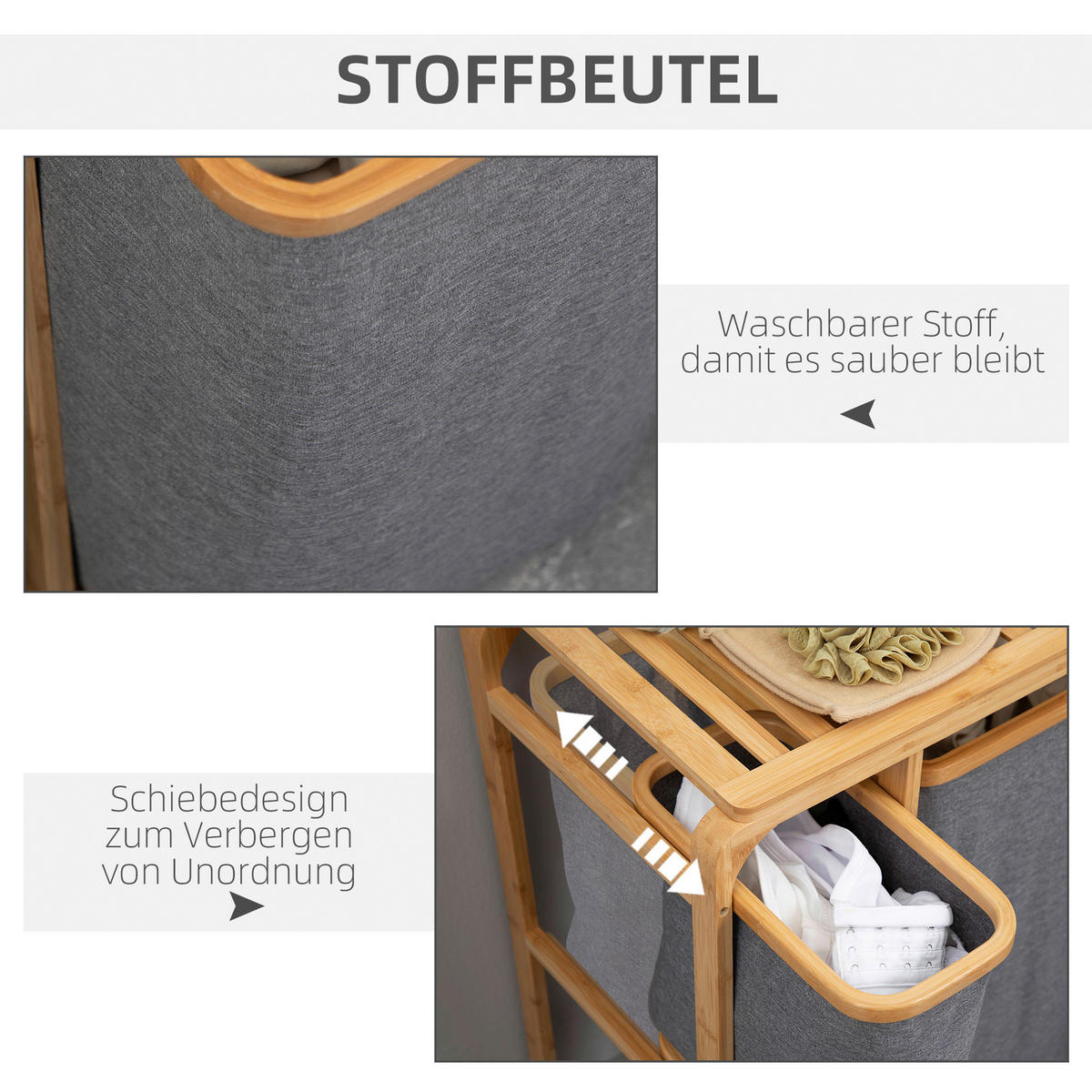HOMCOM Wäschekorb natur B/H/L: ca. 32x50x69,7 cm Wäschekorb - natur/grau (69,70/32,00/50,00cm) - HOMCOM