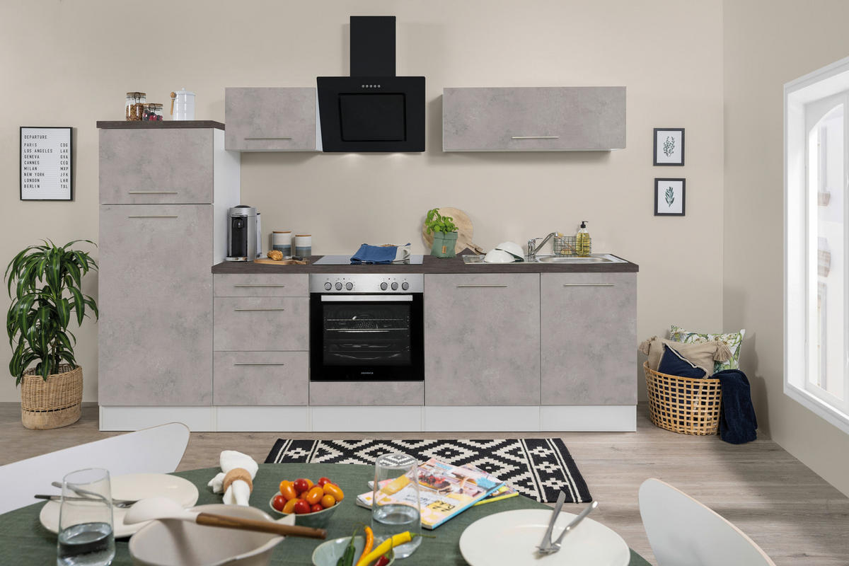 Respekta Küchenblock Amanda Beton Optik B/H/T: ca. 280x200x60 cm Amanda - Beton/weiß (280,00/200,00/60,00cm) - Respekta