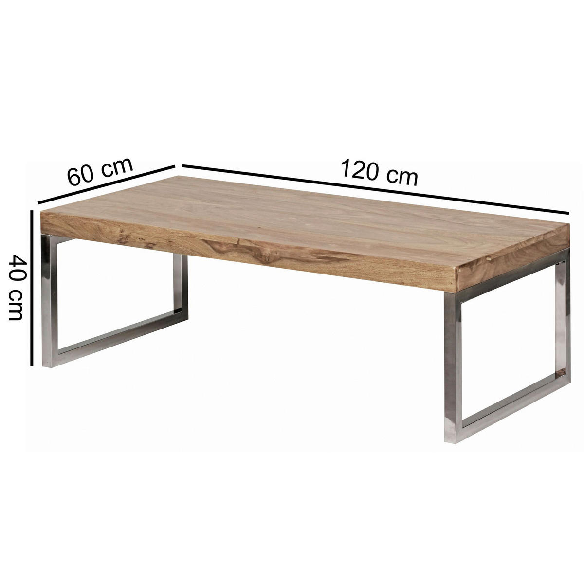 Couchtisch natur Chrom B/H/T: ca. 120x40x60 cm Couchtisch - natur/Chrom (120,00/40,00/60,00cm) - Wohnling
