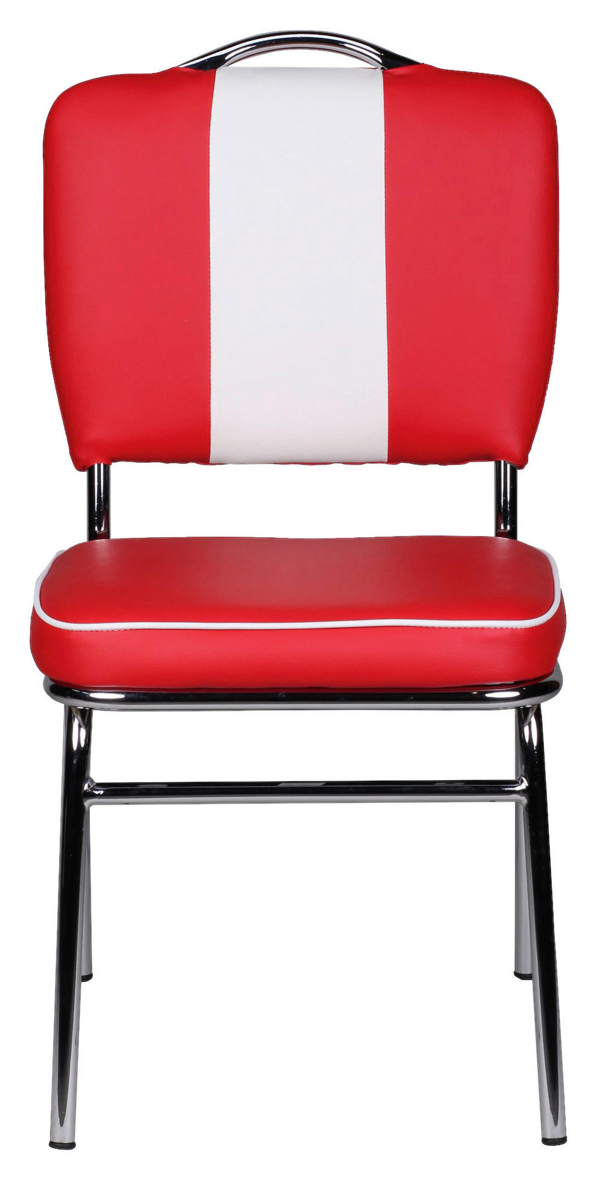 Stuhl rot weiß Chrom Kunstleder Kunstleder Metall B/H/T: ca. 47x90x45 cm American Diner Esszimmerstuhl - weiß/rot (47,00/90,00/45,00cm) - Wohnling