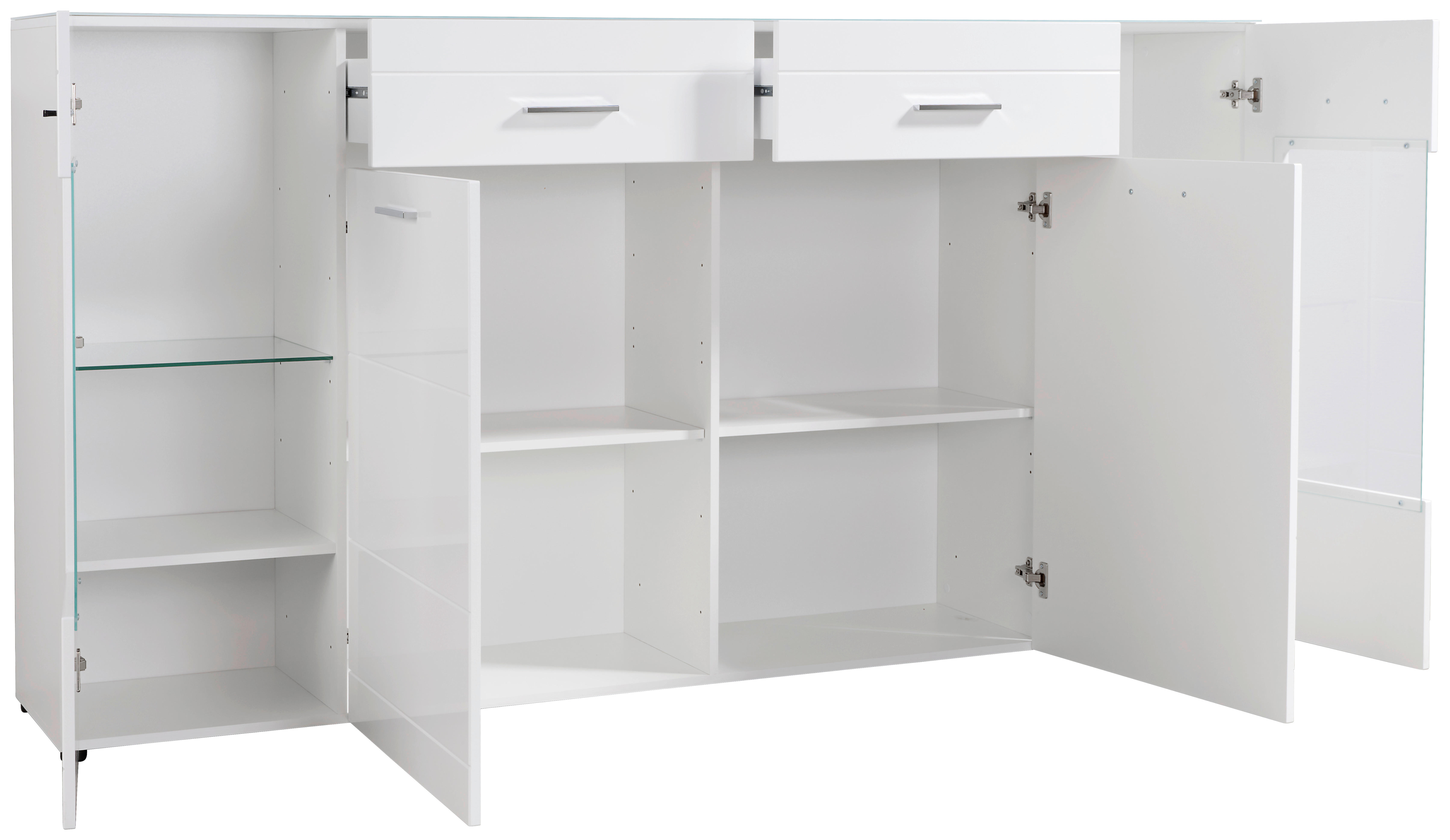 Highboard Atlanta weiß Hochglanz perlweiß Optik B/H/T: ca. 210x111x40 cm Atlanta - weiß/Chrom (210,00/111,00/40,00cm)