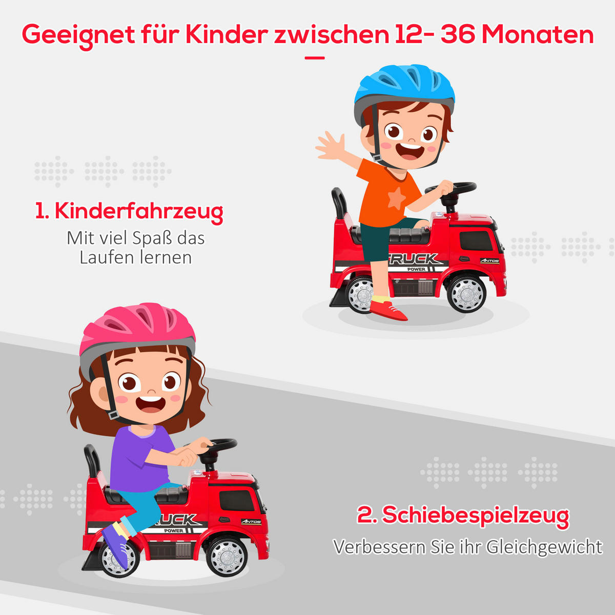 HOMCOM Kinder-Rutschfahrzeug B/H/L: ca. 28,5x45x62,5 cm Rutschfahrzeug - rot/schwarz (62,50/28,50/45,00cm) - HOMCOM