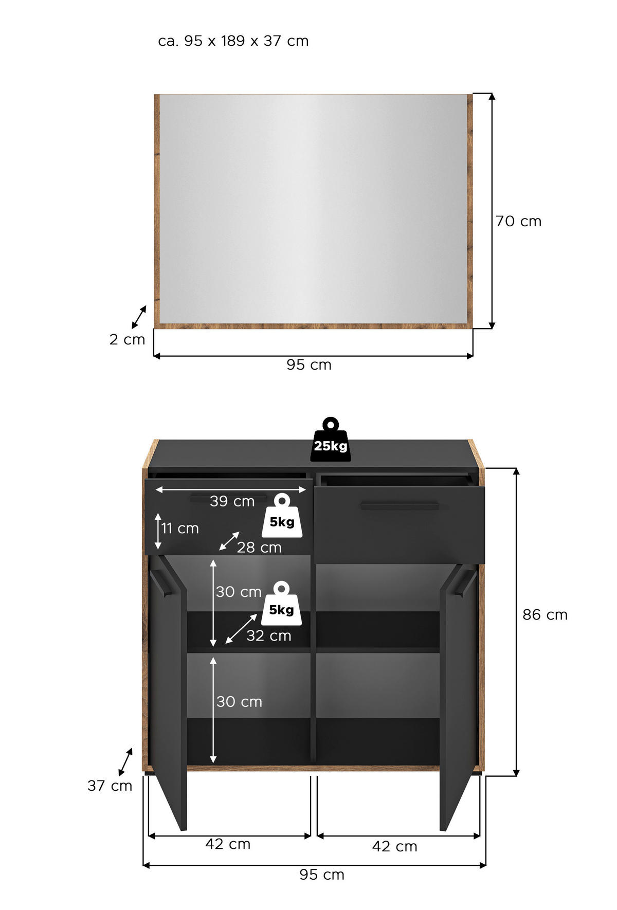 Garderobe Bueno Basalt Nox Oak Nachbildung B/H/T: ca. 95x189x37 cm Bueno - Basalt (95,00/189,00/37,00cm) - xonox.home