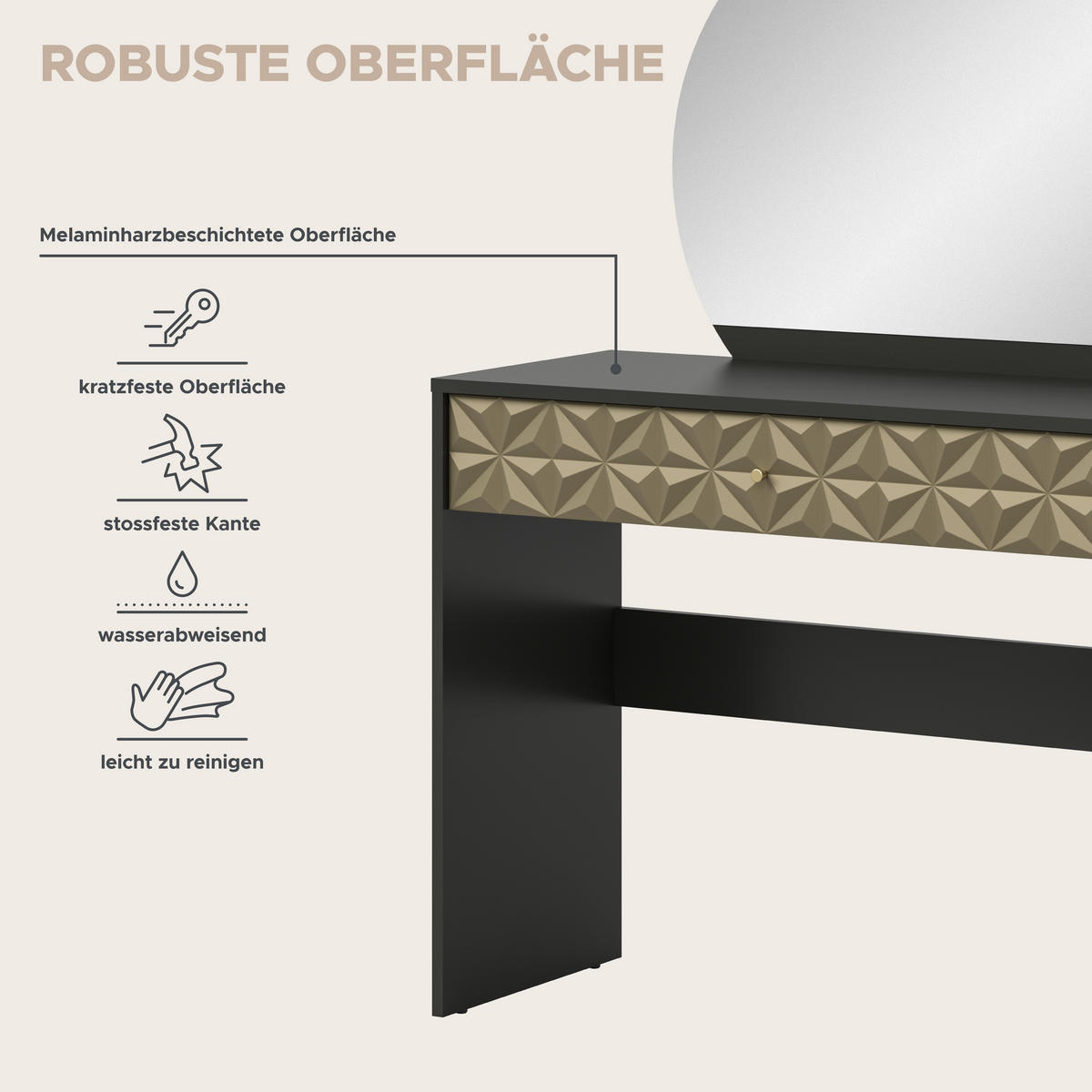 Schminktisch PRISMA schwarz gold Hochglanz Optik B/H/T: ca. 90x133x39 cm PRISMA - gold/schwarz (90,00/133,00/39,00cm) - xonox.home