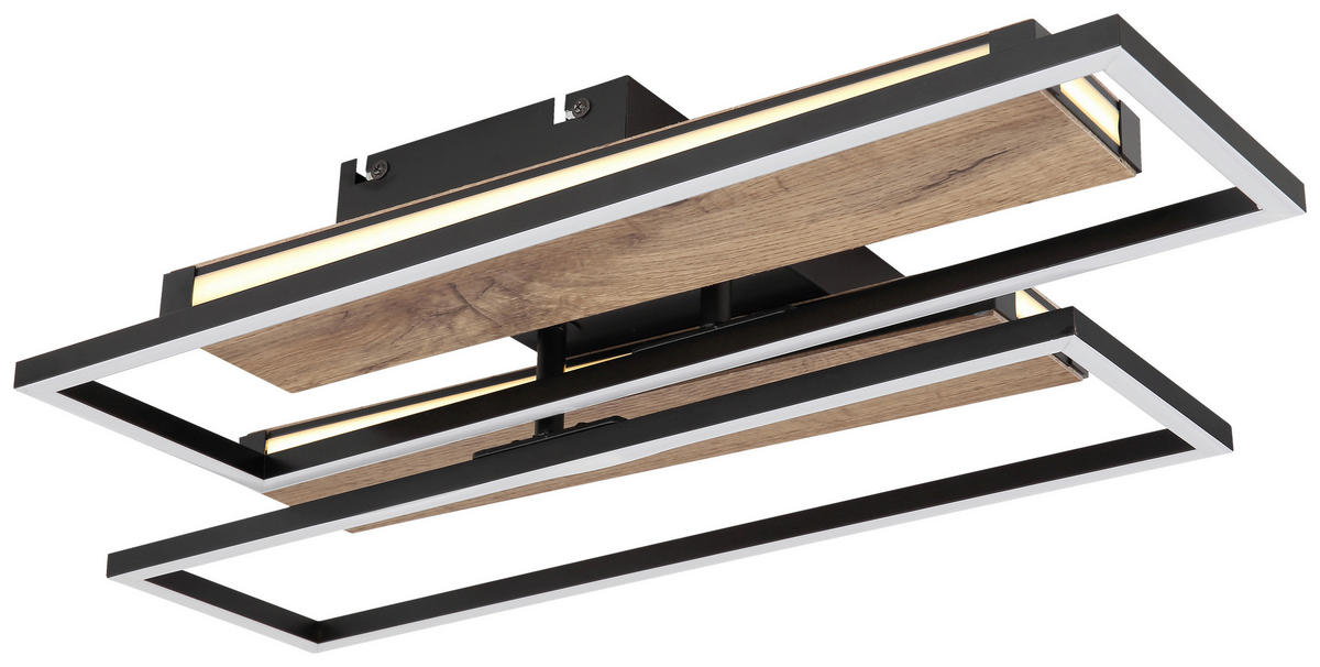 GLOBO LED-Deckenleuchte 67299D1 mattschwarz dunkelbraun Kunststoff MDF Metall B/H/T: ca. 52x10x60 cm COLLI - dunkelbraun/mattschwarz (52,00/10,00/60,00cm) - GLOBO