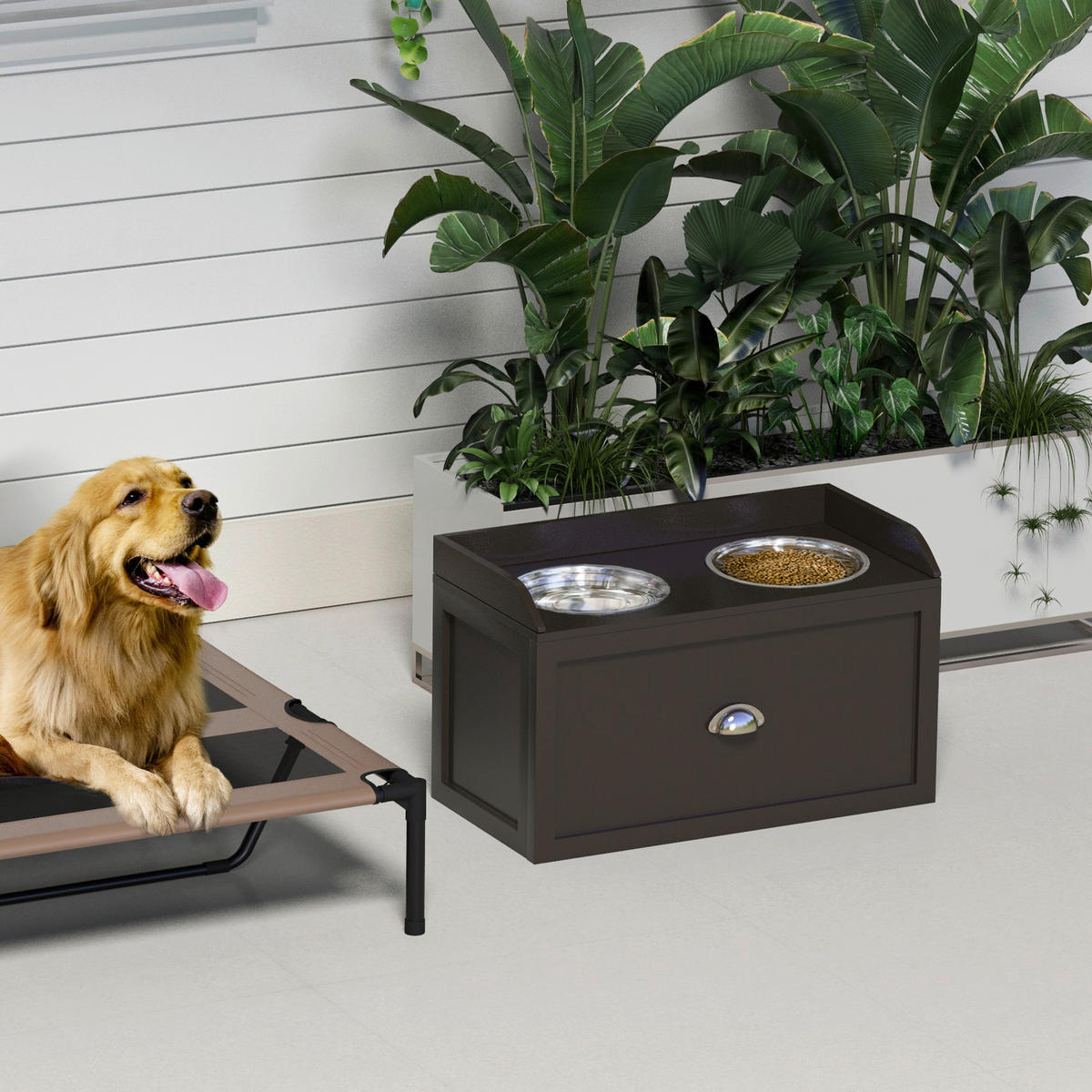 PawHut Hunde-Zubehör braun Edelstahl B/H/L: ca. 30x60x36 cm Hundenapf - braun (36,00/30,00/60,00cm) - PawHut