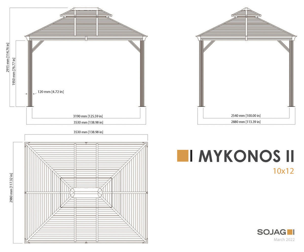 Sojag Pavillon Mykonos edles Basaltgrau Stahl B/H/L: ca. 364x291x299 cm Mykonos - edles Basaltgrau (299,00/364,00/291,00cm) - Sojag