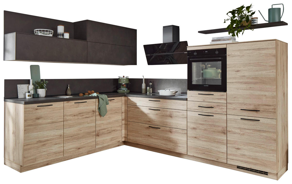 nobilia Winkelküche Riva Eiche San-Remo Nachbildung B/T: ca. 305x245 cm Riva - Eiche/Beton (305,00/245,00cm) - nobilia