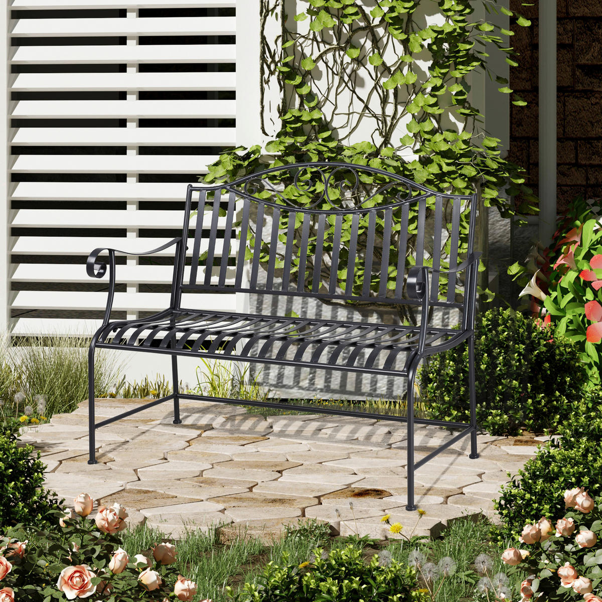 Outsunny Gartenbank grau Metall B/H/L: ca. 54x96x116 cm Gartenbank - grau (116,00/54,00/96,00cm) - Outsunny