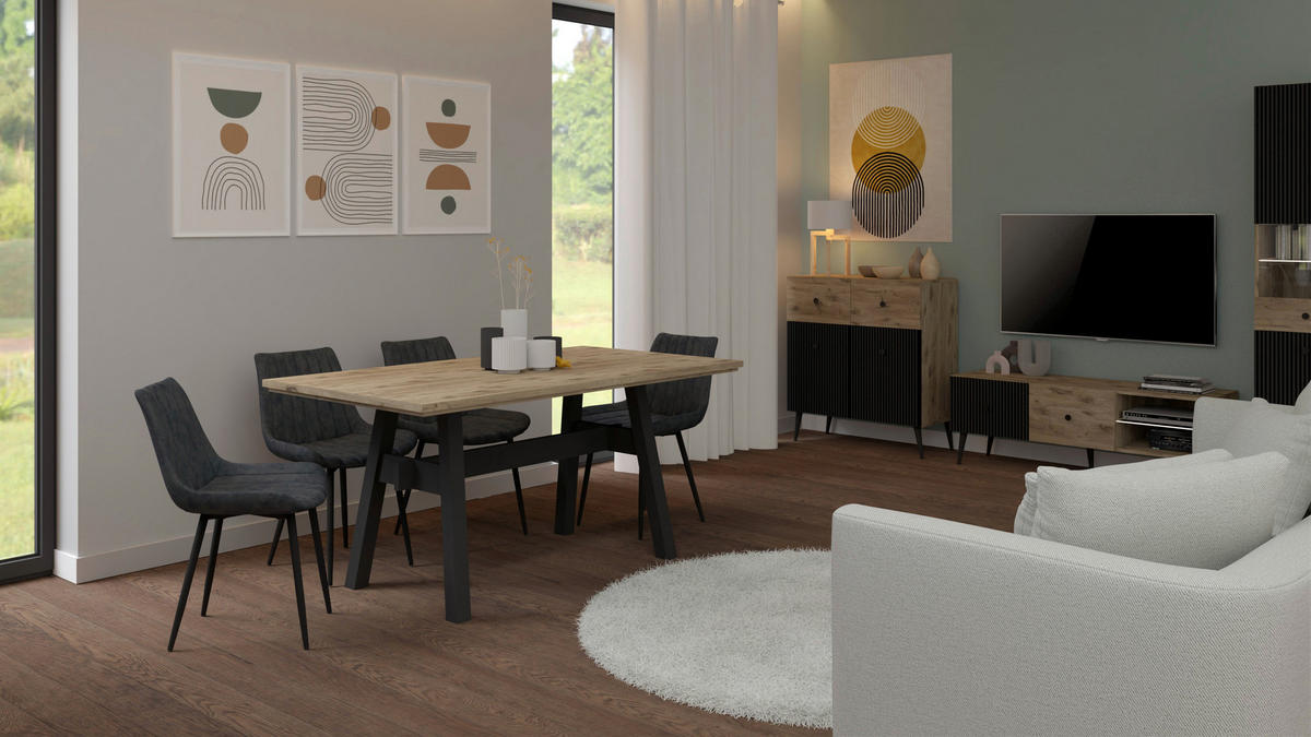 Esstisch Portofino natur schwarz B/T: ca. 160x90 cm Portofino - natur/schwarz (160,00/90,00cm)