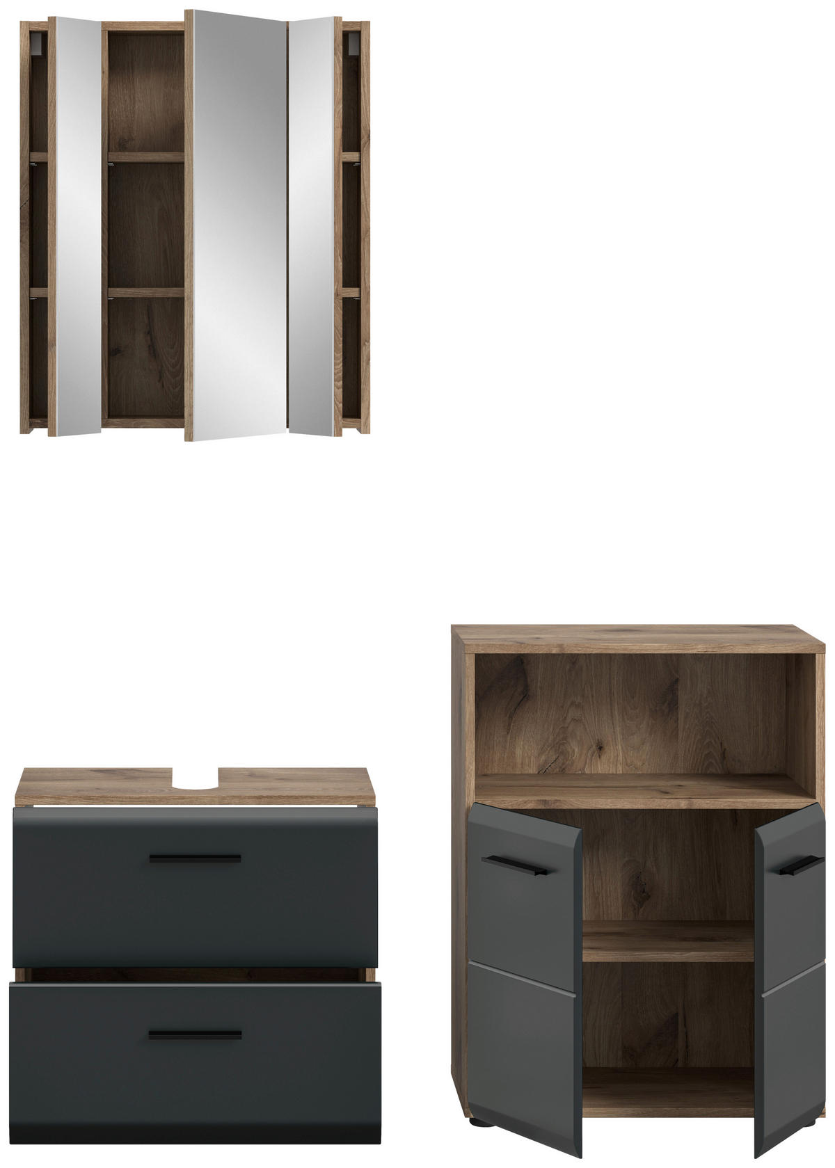 Badezimmer-Set Ice Nox Oak Nachbildung schwarz matt B/H/T: ca. 135x185x30 cm Ice - schwarz (135,00/185,00/30,00cm) - xonox.home