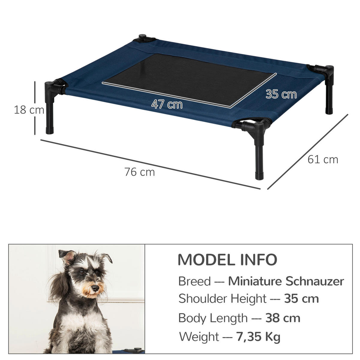 PawHut Hunde-Zubehör blau Edelstahl B/H/L: ca. 61x76x18 cm Hundebett - blau (18,00/61,00/76,00cm) - PawHut