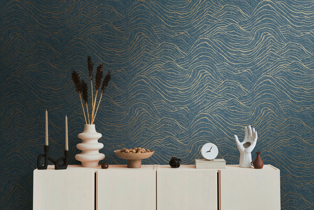 A.S.Creation Vliestapete dunkelblau gold B/H/D: ca. 53x1005x8,4 cm Vliestapete - gold/dunkelblau (8,40/1005,00cm) - A.S.Creation