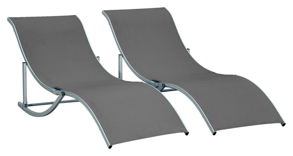 Outsunny Gartenliege 2er Set dunkelgrau Aluminium B/H/L: ca. 61x63x165 cm Gartenliege_2erSet - dunkelgrau (165,00/61,00/63,00cm) - Outsunny