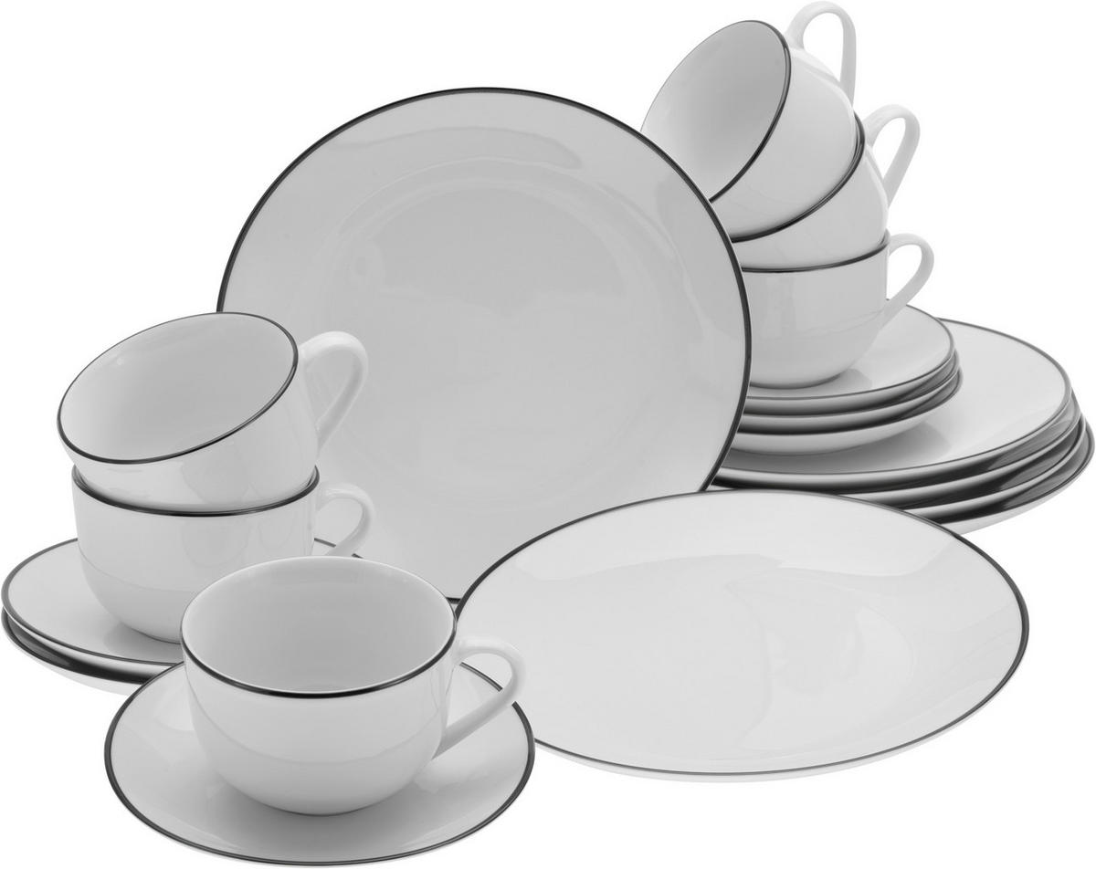CreaTable Kaffeeservice Luna Black Line weiß Porzellan 18 tlg. Luna Black Line - weiß - CreaTable
