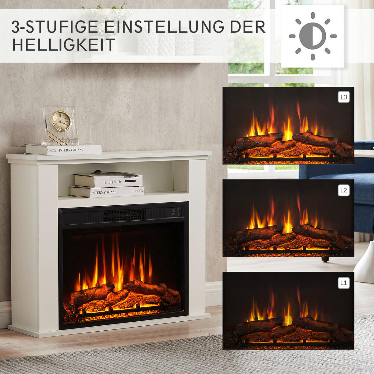 Balderia Elektrischer-Kamin Frida weiß B/H/T: ca. 78,3x64,7x23 cm ca. 2 W Elektrischer Kamin Frida - weiß (78,30/64,70/23,00cm) - Balderia