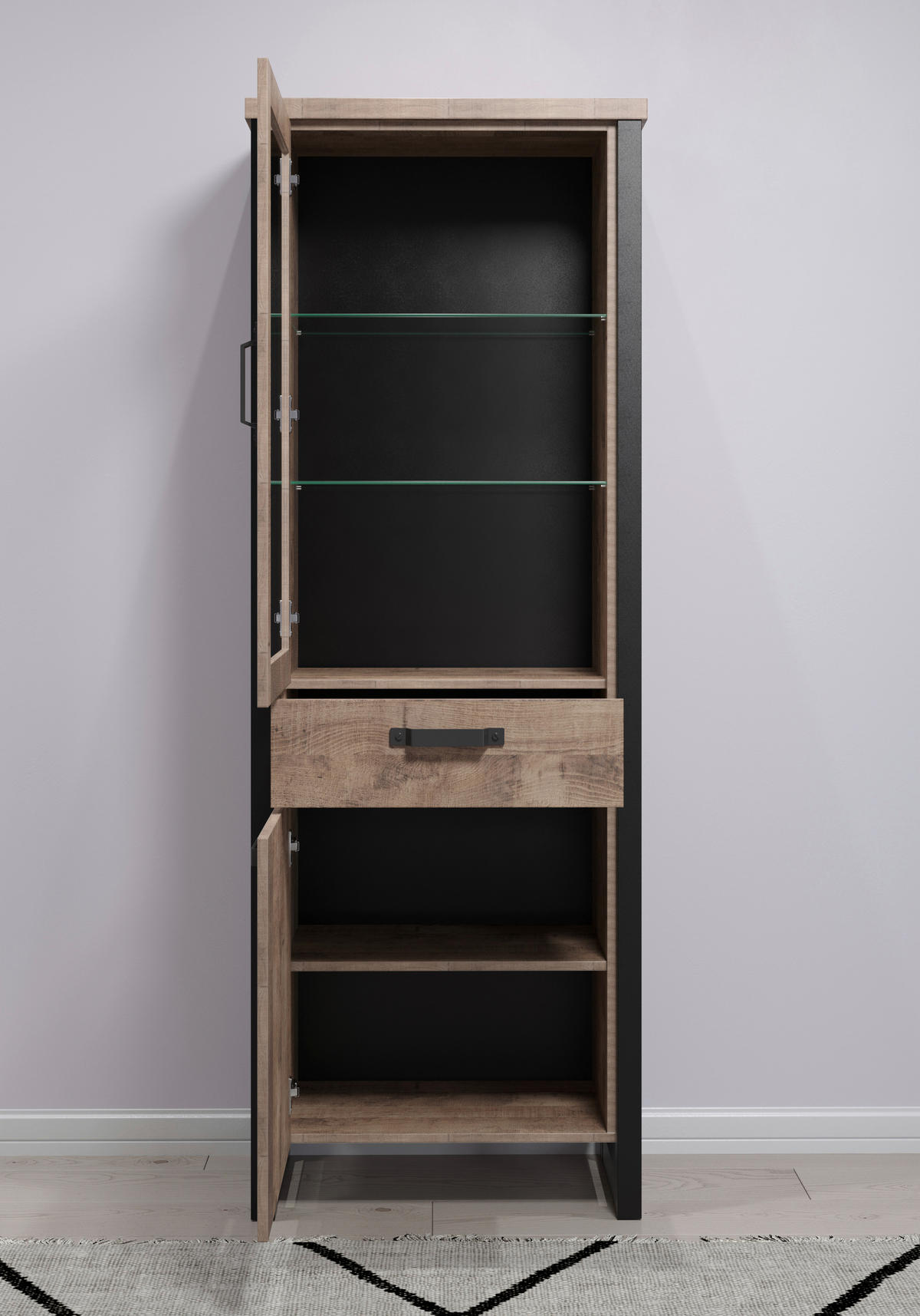 Standvitrine Emile Eiche Tabak Nachbildung B/H/T: ca. 70x195x45 cm Emile - Eiche (70,00/195,00/45,00cm) - Trendteam