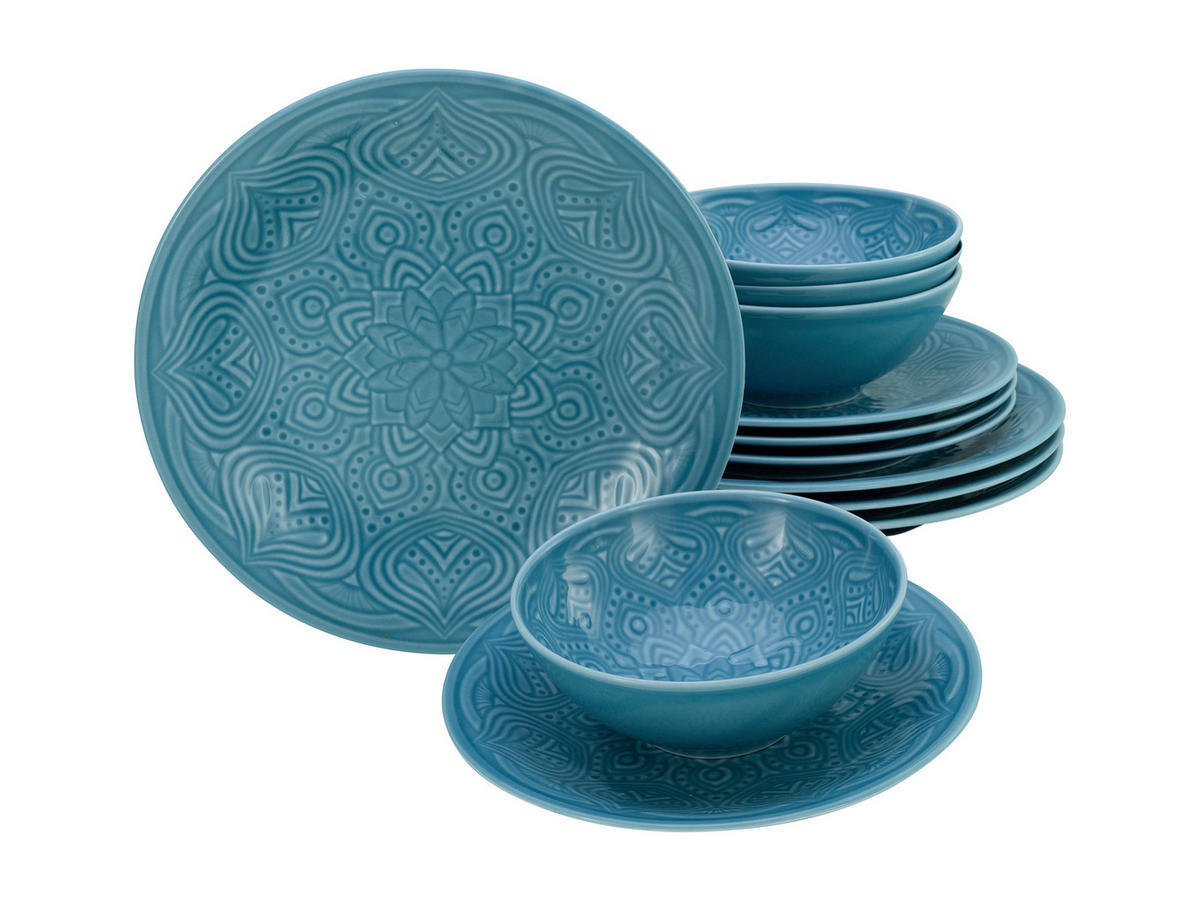 CreaTable Tafelservice Orient Mandala aqua Porzellan 12 tlg. Orient Mandala - aqua - CreaTable