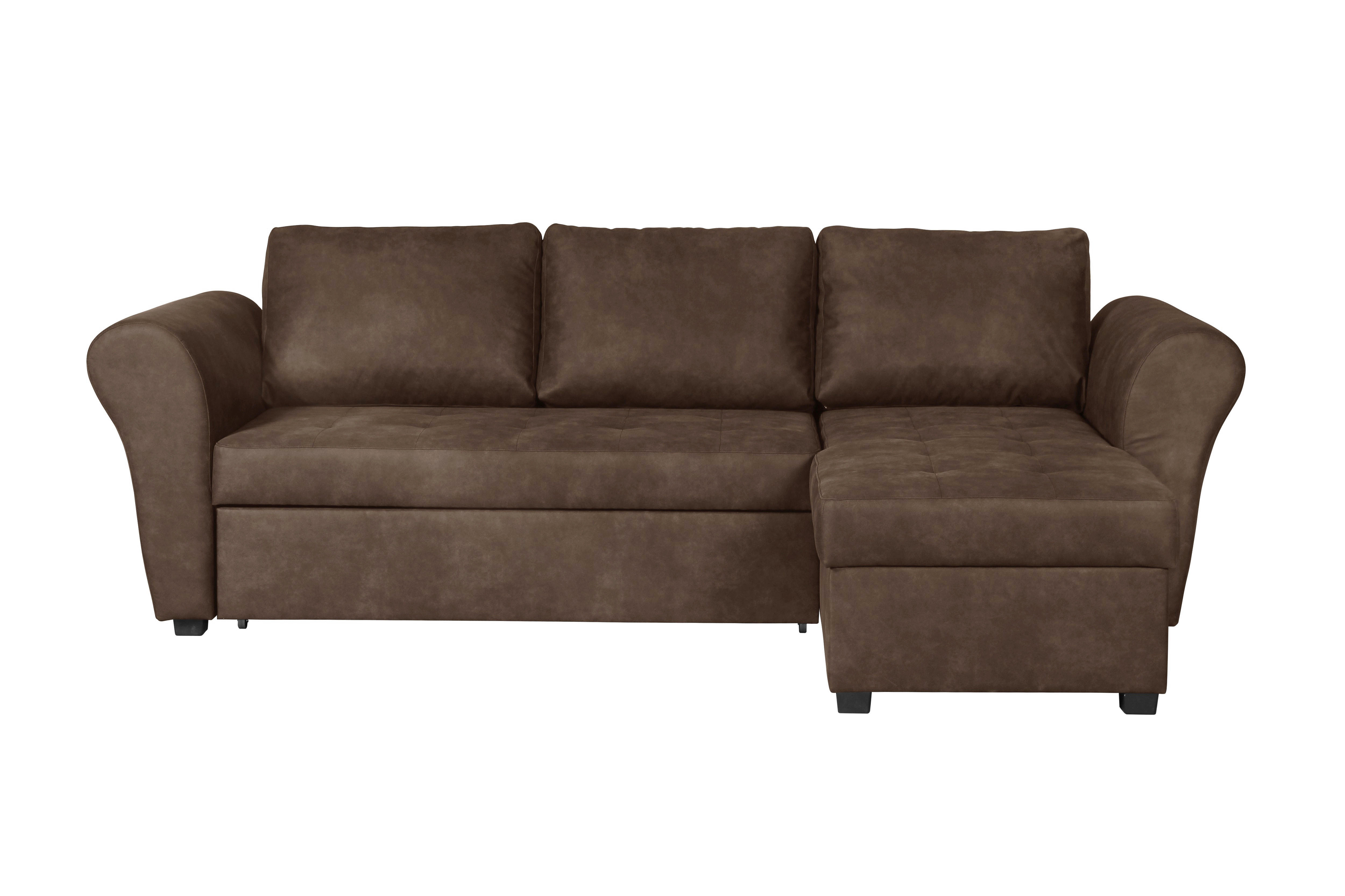 Thumbnail - Ecksofa mit Bettfunktion und Bettkasten dunkelbraun Microfaser B/H/T: ca. 260x89x155 cm