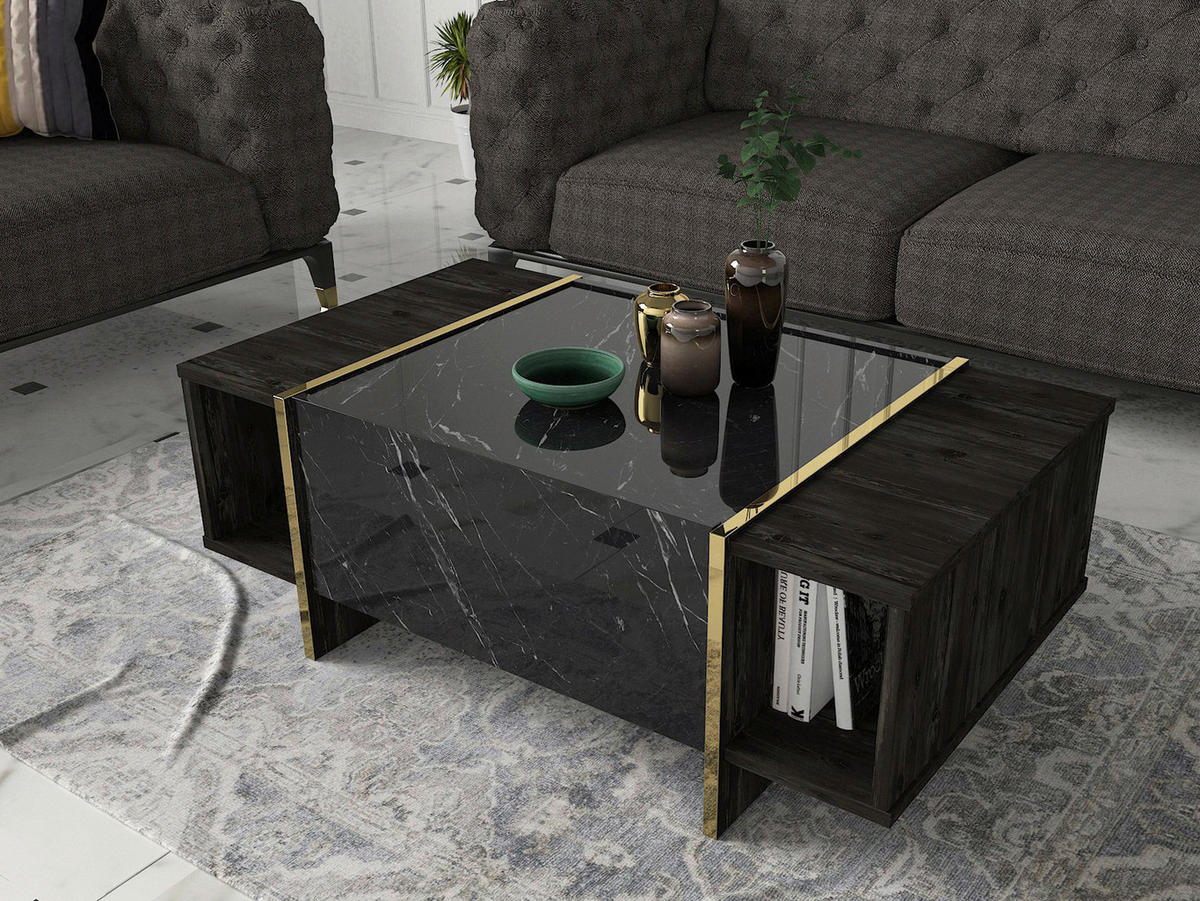 Couchtisch Rebab Rebab braun dunkelgrau Marmor Optik B/H/T: ca. 103,8x37,3x60 cm Rebab - dunkelgrau/Rebab braun (103,80/37,30/60,00cm) - moebel17