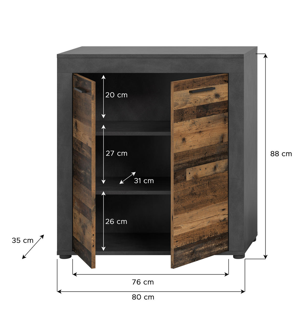 Highboard Jam Matera Nachbildung Old Wood Nachbildung B/H/T: ca. 88x80x35 cm Jam - (88,00/80,00/35,00cm) - xonox.home