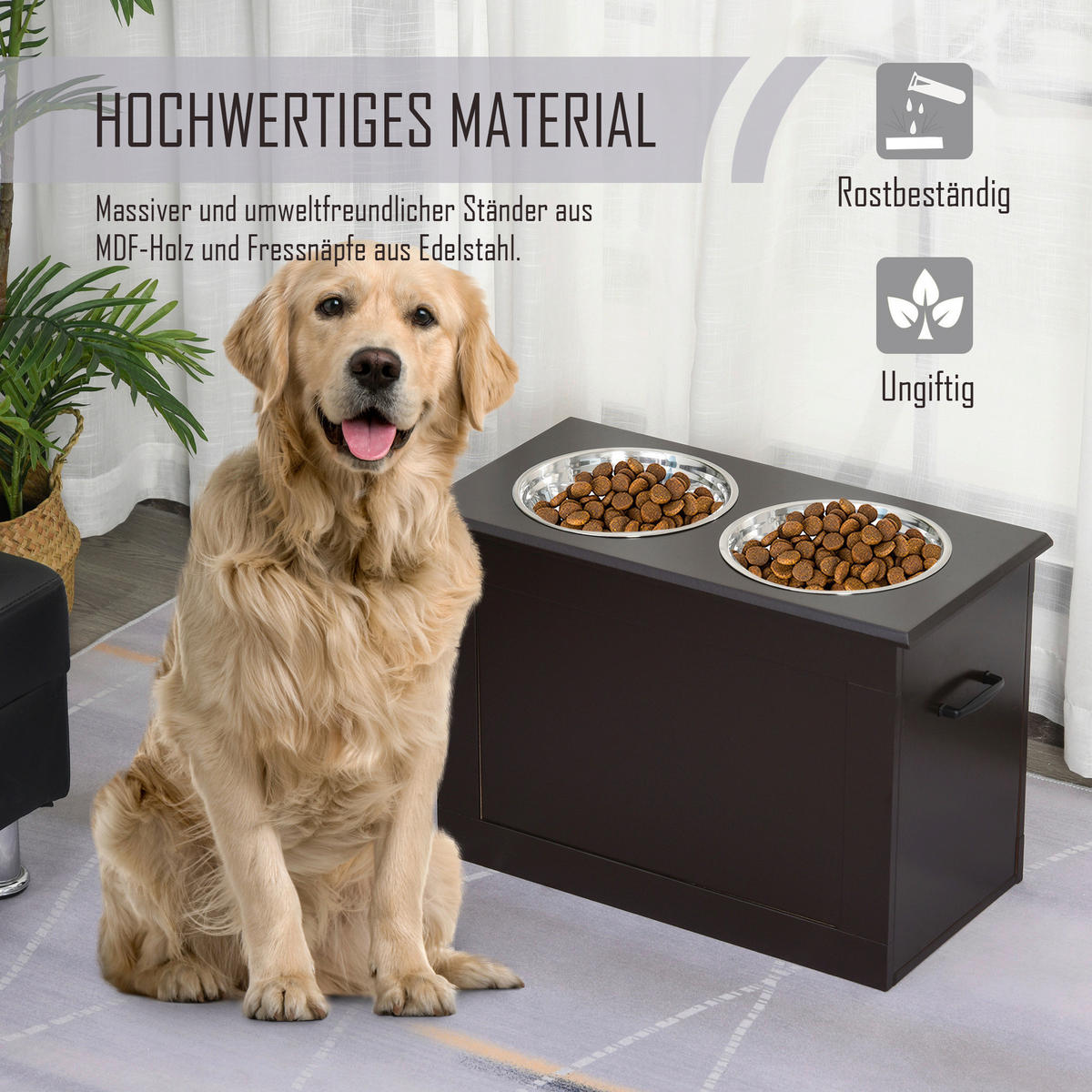 PawHut Futternapf braun MDF B/H/L: ca. 60x41x30 cm Futternapf - braun (30,00/60,00/41,00cm) - PawHut