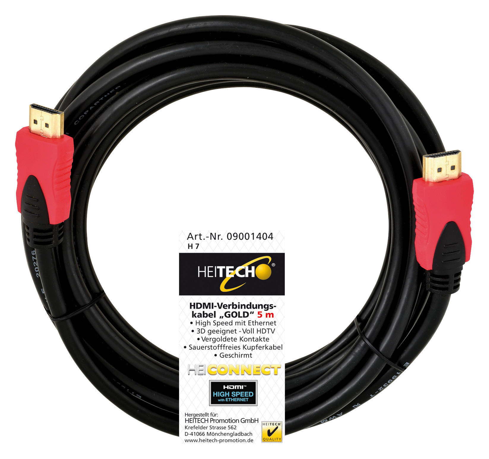 Heitech HDMI-Verbindungskabel 09001404 gold schwarz