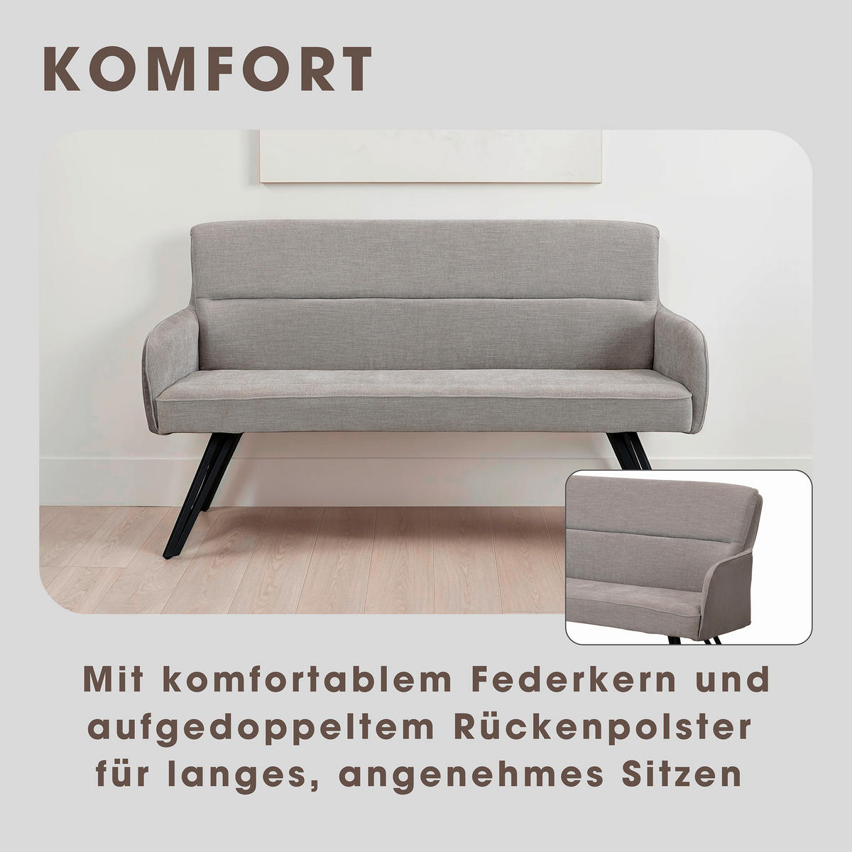 Sitzbank TINO schwarz grau Metall Microfaser B/H/T: ca. 140x94x67 cm TINO - schwarz/grau (140,00/94,00/67,00cm) - byLIVING