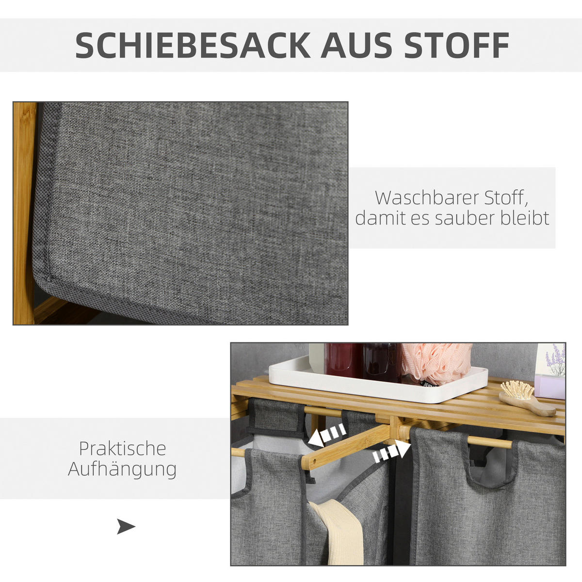 HOMCOM Wäschekorb grau B/H/L: ca. 33x63,5x73 cm Wäschekorb - grau (73,00/33,00/63,50cm) - HOMCOM