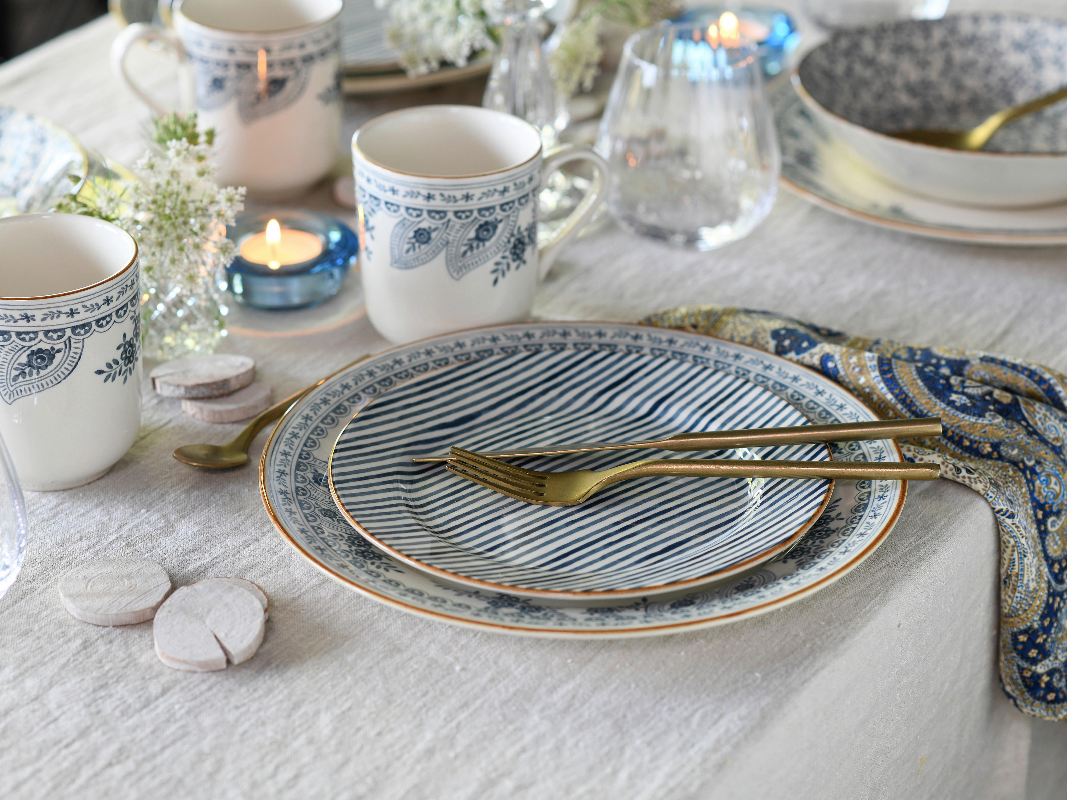 CreaTable Tafelservice Euböa blau Steingut 16 tlg. Euböa - blau (33,00/33,00/30,50cm) - CreaTable