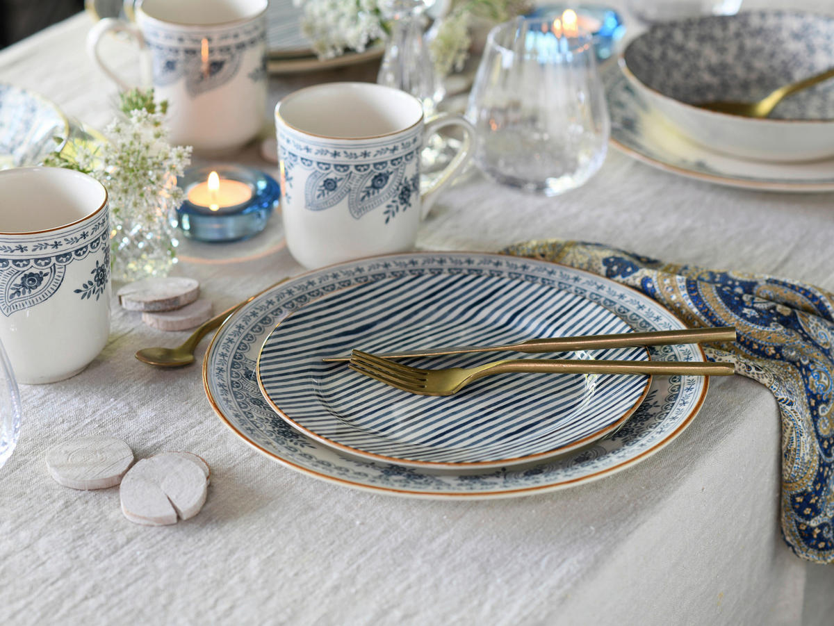 CreaTable Tafelservice Euböa blau Steingut 16 tlg. Euböa - blau (33,00/33,00/30,50cm) - CreaTable