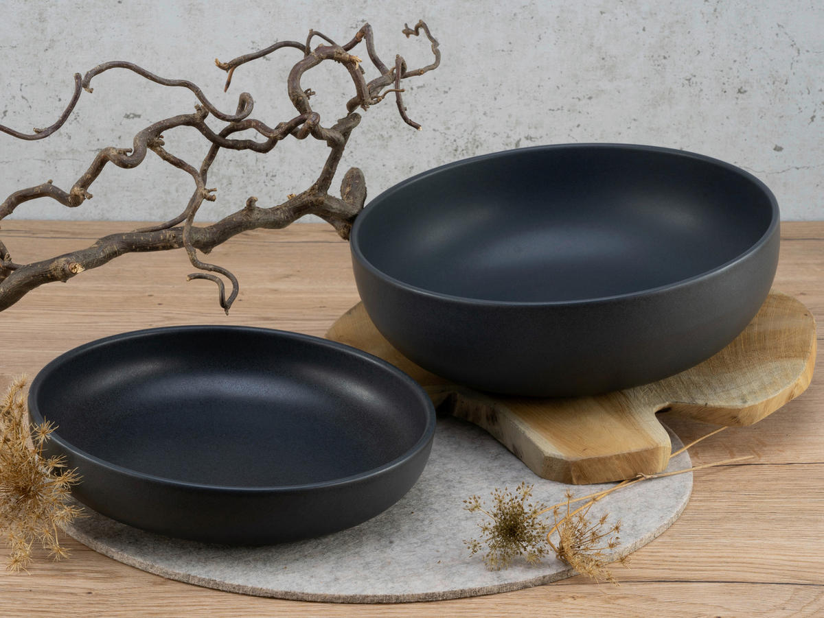 CreaTable Salatschalenset Uno Black schwarz Steinzeug 2 tlg. Uno Black - schwarz - CreaTable