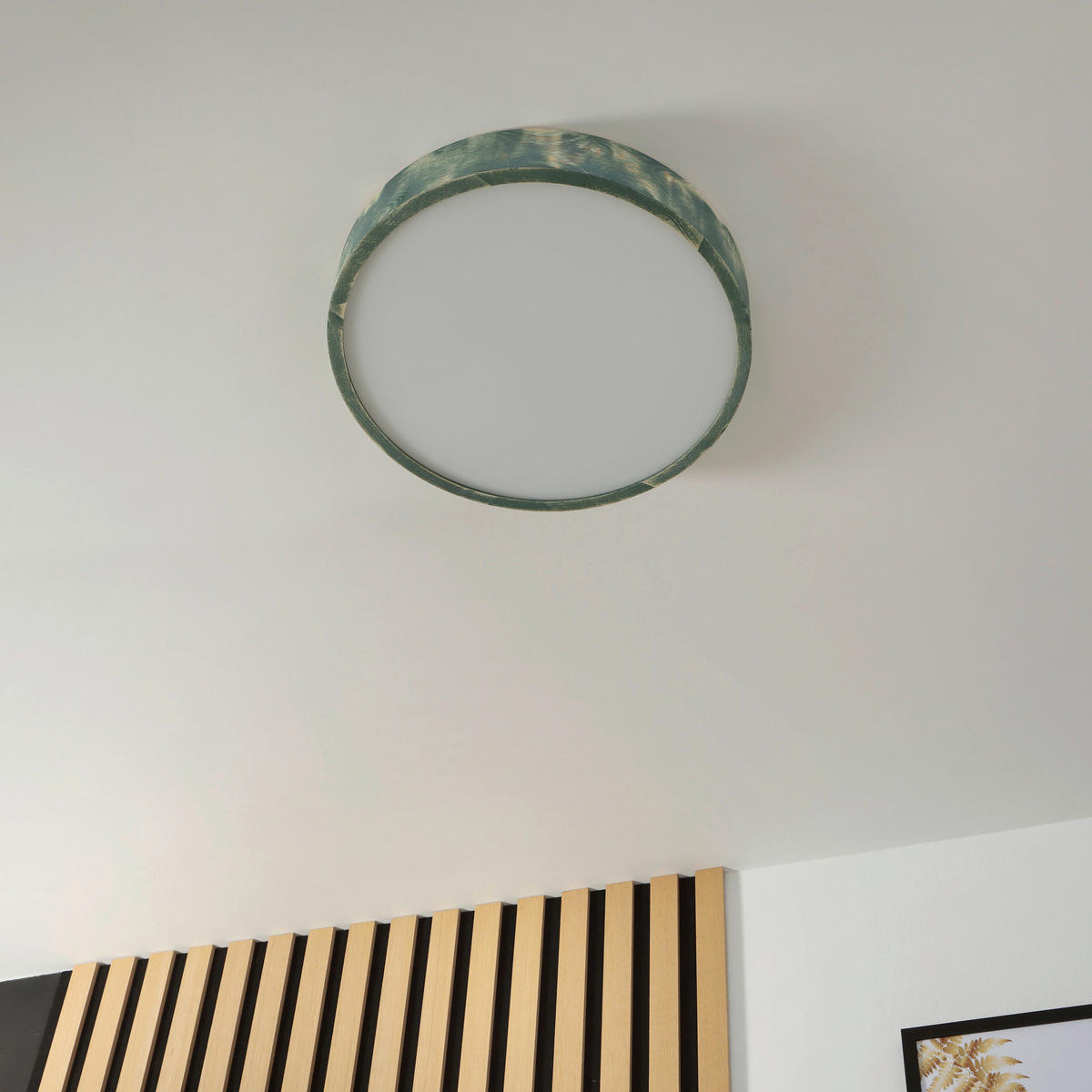 Lamkur Deckenleuchte hellbraun grün Glas Holz B/H/L: ca. 48x48x10 cm 3 Brennstellen Eveline - hellbraun/grün (10,00/48,00/48,00cm) - Lamkur