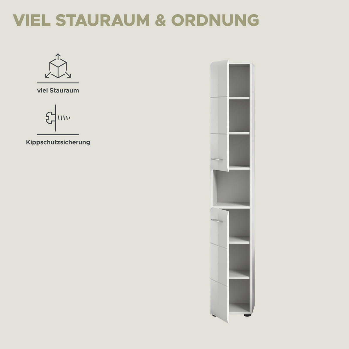 Hochschrank Ice weiß weiß Hochglanz B/H/T: ca. 30x185x30 cm Ice - weiß (30,00/185,00/30,00cm) - xonox.home