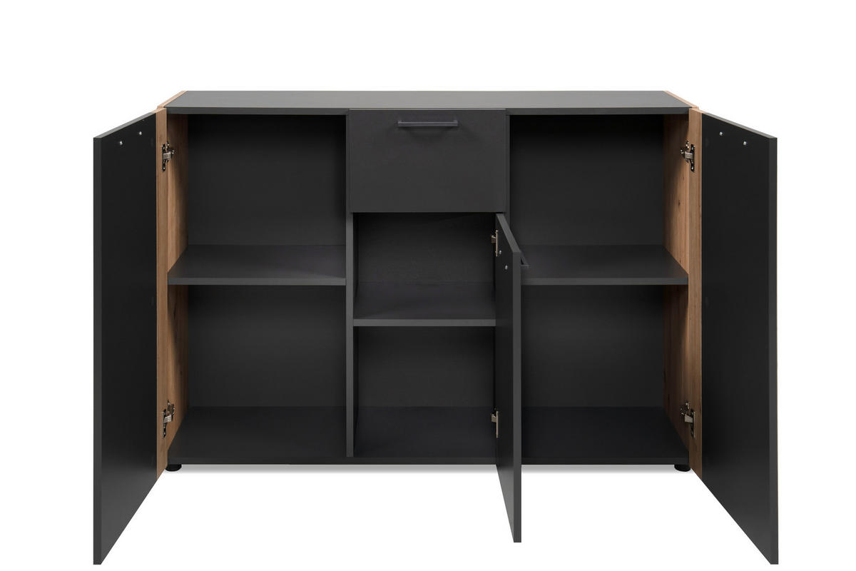Kommode Cento anthrazit Eiche Artisan Oak Nachbildung B/H/T: ca. 126x83x35 cm Cento - Eiche/anthrazit (126,00/83,00/35,00cm)