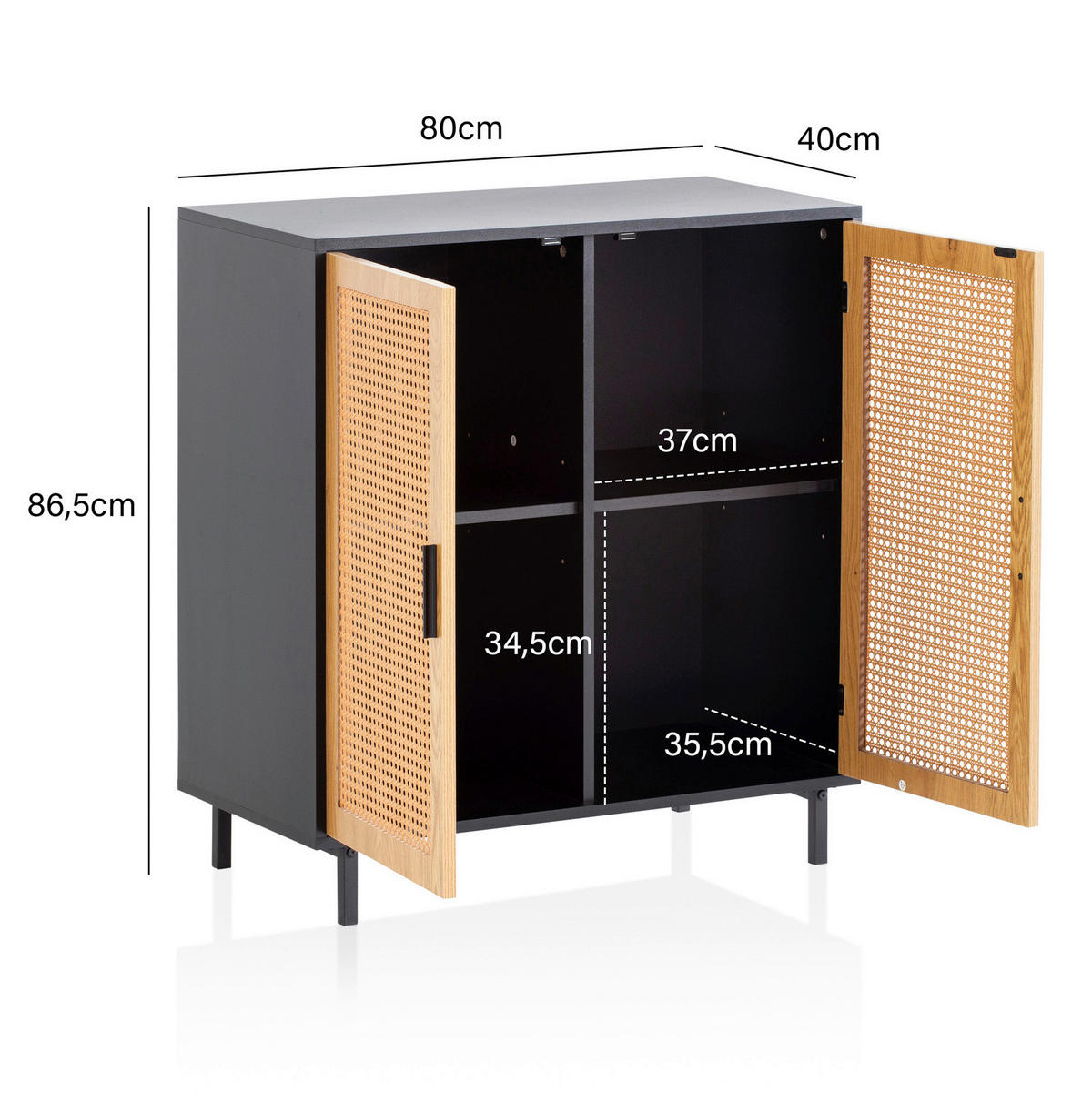 Sideboard schwarz Eiche Optik B/H/T: ca. 80x86,5x40 cm Sideboard - schwarz (80,00/86,50/40,00cm) - Wohnling