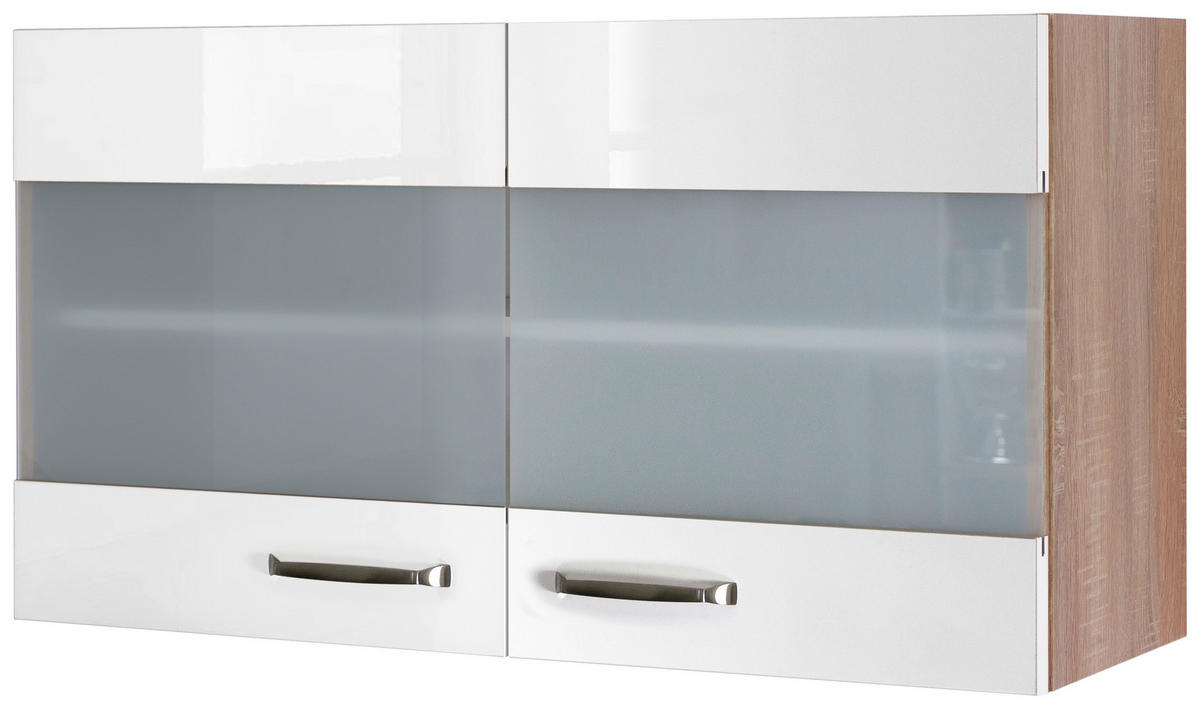 Hängeschrank Valero weiß Hochglanz B/H/T: ca. 100x54,8x32 cm Valero - Eiche/weiß (100,00/54,80/32,00cm) - Flex-Well
