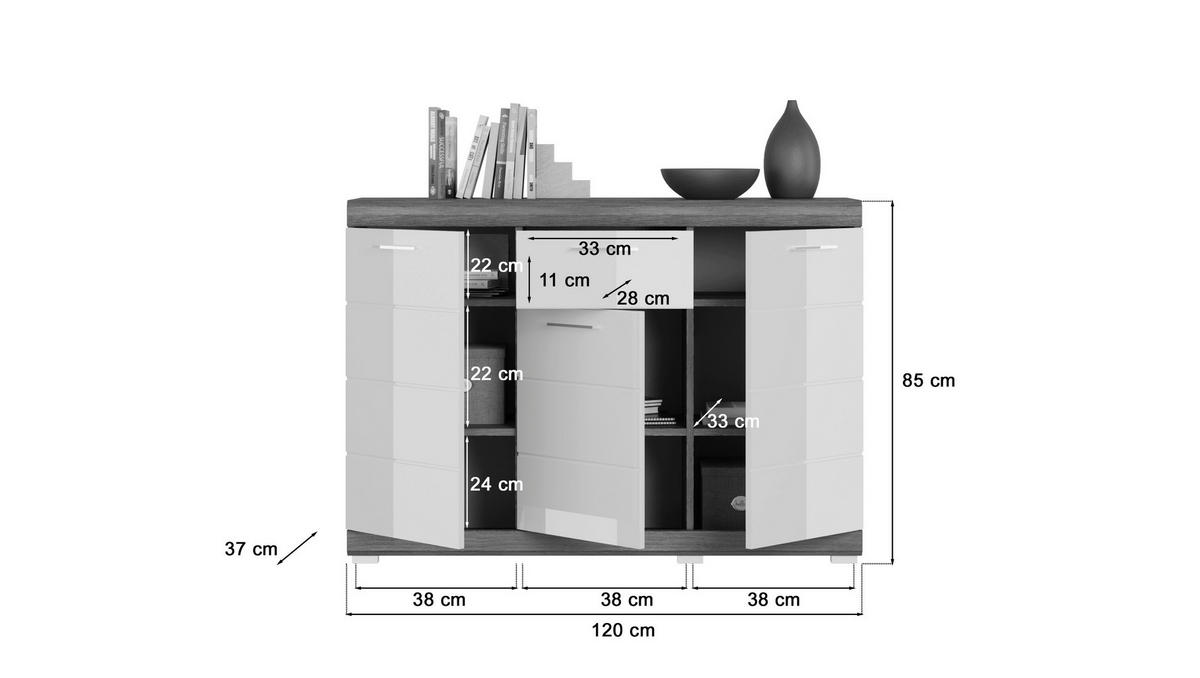 Kommode SCOUT Rauchsilber Nachbildung weiß Hochglanz B/H/T: ca. 120x85x37 cm SCOUT - weiß (120,00/85,00/37,00cm) - xonox.home