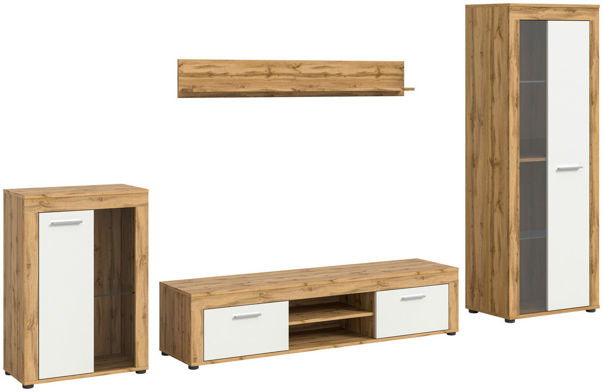Wohnwand Jam Eiche Wotan Nachbildung weiß B/H/T: ca. 310x169x35 cm Jam - Eiche/weiß (310,00/169,00/35,00cm) - xonox.home