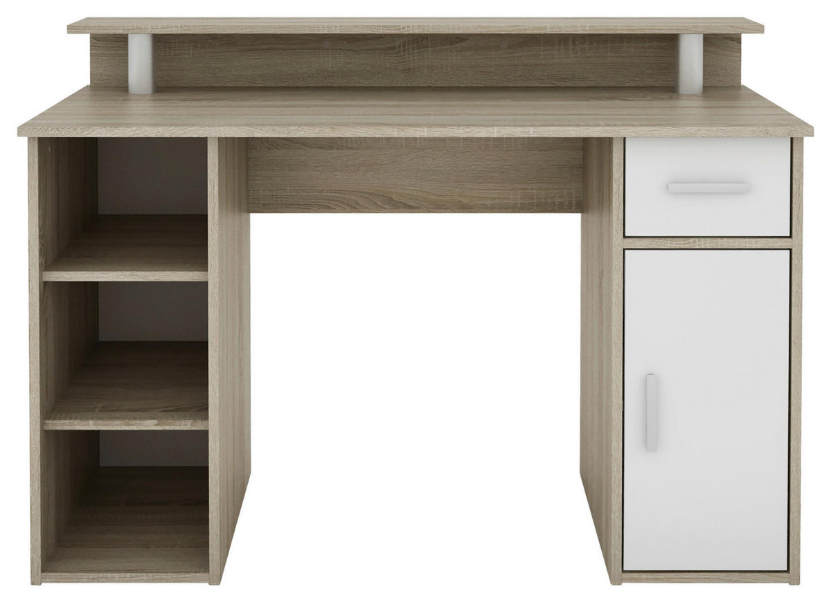 Schreibtisch DIEGO Eiche Sonoma Nachbildung weiß silber B/H/T: ca. 120x88x55 cm DIEGO - Eiche/weiß (120,00/88,00/55,00cm) - byLIVING
