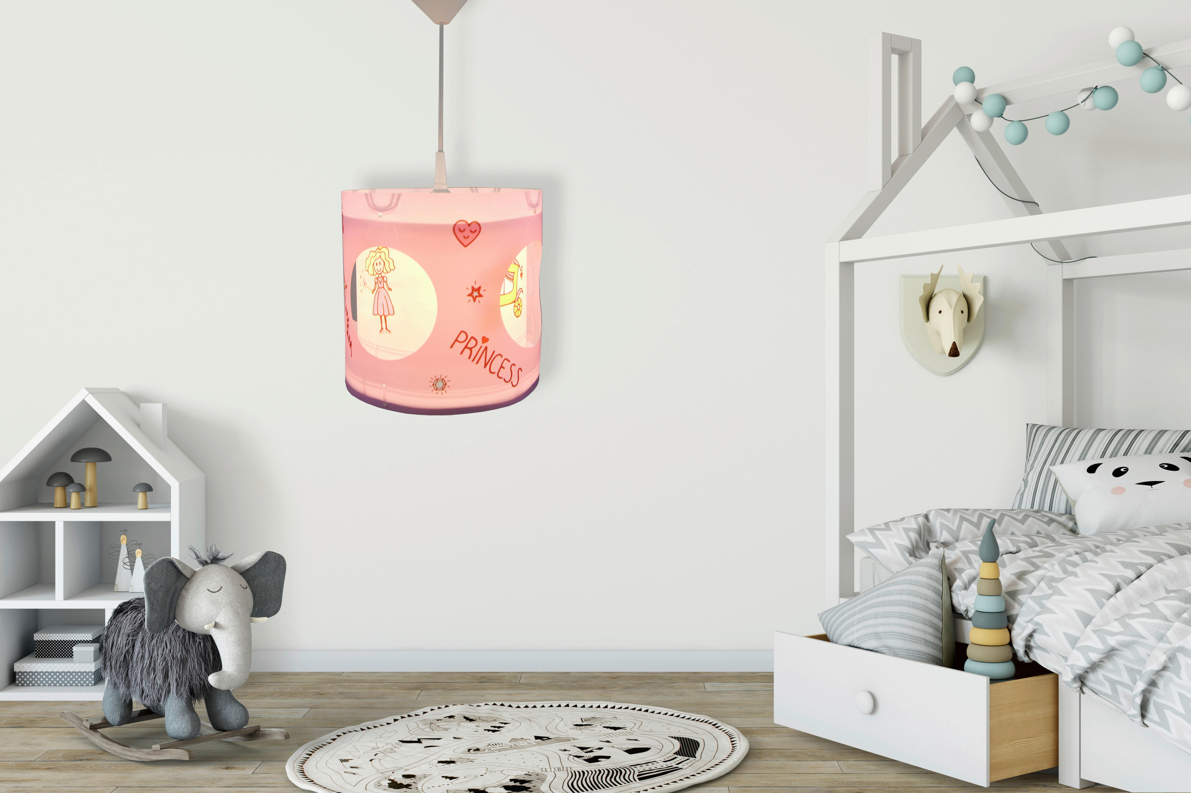 Niermann Dreh-Pendelleuchte Princess rosa Kunststoff H/D: ca. 27x25 cm E27 Dreh-Pendelleuchte_Prinzessin - rosa (25,00/27,00cm) - Niermann