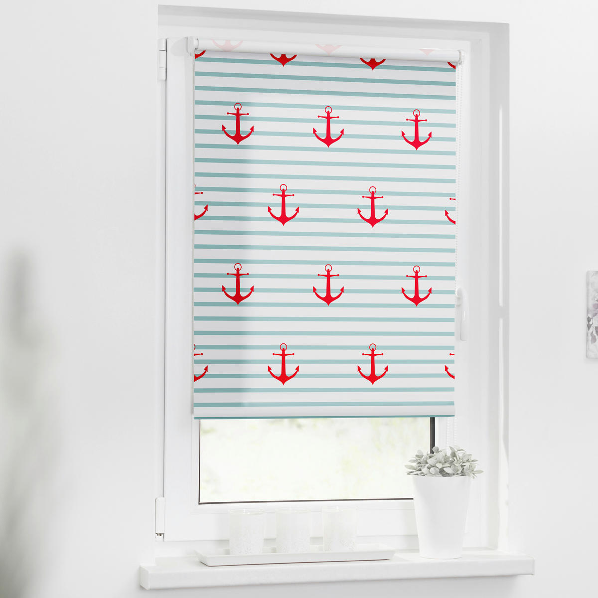 Verdunkelungsrollo Anker gestreift türkis B/L: ca. 45x150 cm Anker gestreift - rot/türkis (45,00/150,00cm) - LICHTBLICK